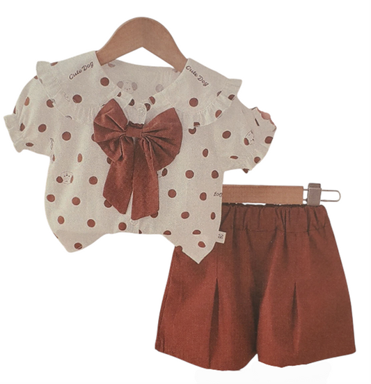 BB1 - Her Polka Dot Bow Top & Pleated Shorts Set