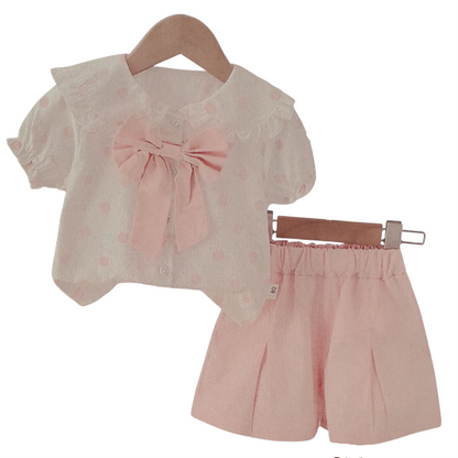 BB1 - Her Polka Dot Bow Top & Pleated Shorts Set