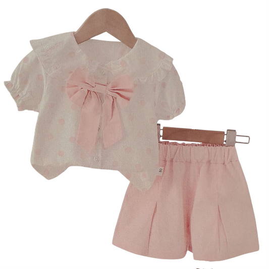 BB1 - Her Polka Dot Bow Top & Pleated Shorts Set