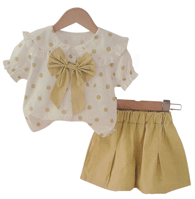 BB1 - Her Polka Dot Bow Top & Pleated Shorts Set