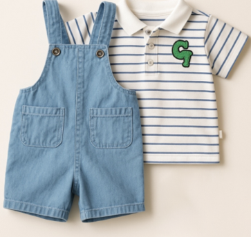 NZ6- Striped Tee & Denim Overall Set for Boys
