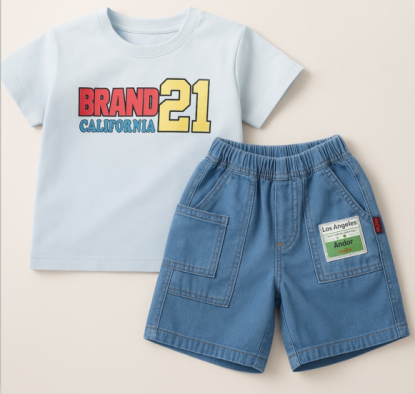 NZ7 - Boy's T-shirt & Denim Shorts Set