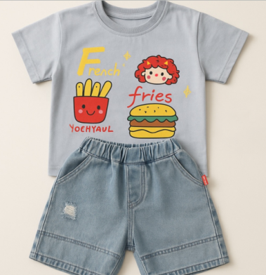 SH1 - Fun T-shirt & Denim Shorts Set