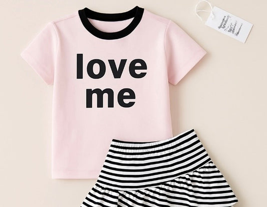 G151 - "Love Me" Printed T-shirt & Skirt Set