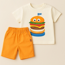 BG1 - Burger Printed T-shirt & Shorts Set