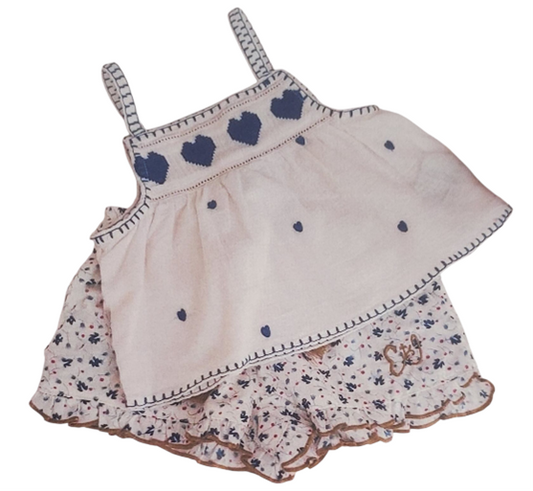 B1 -  Heart Tank Top & Floral Ruffle Shorts Set